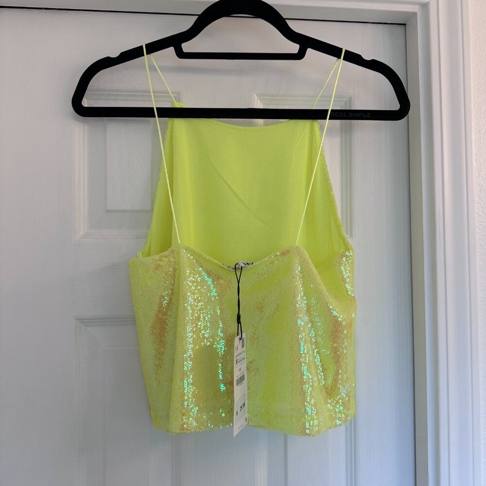 NWT Zara neon yellow sequin tank - Picture 2 of 3